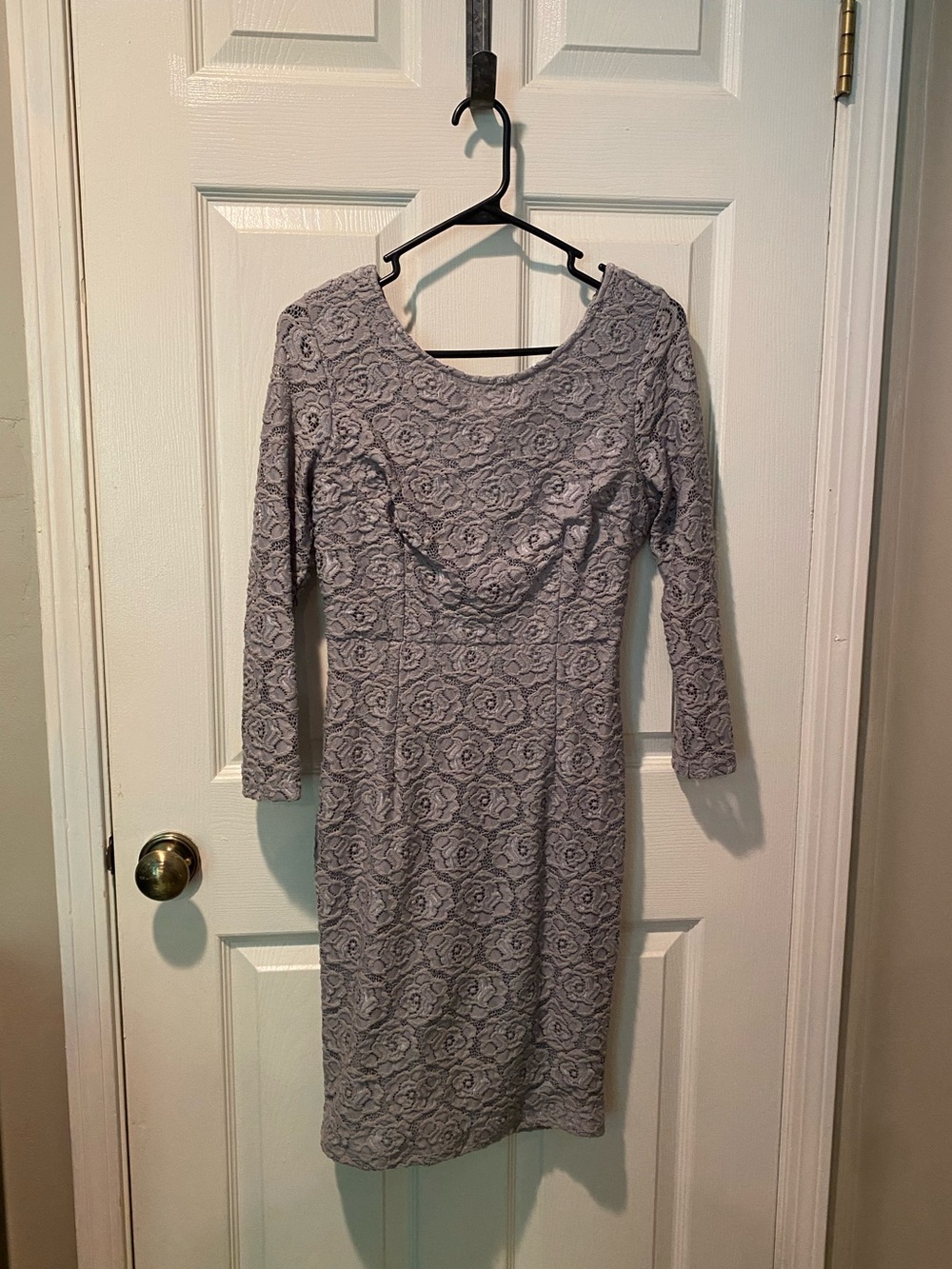 Grey Lace Long-Sleeve Sheath Dress